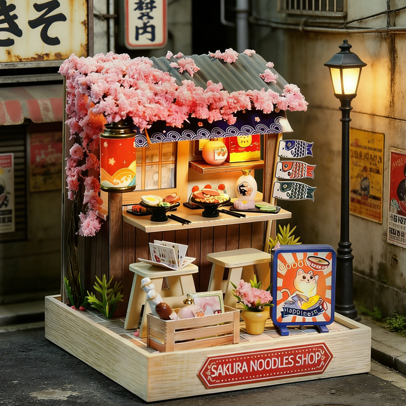 Woodworking Kids Toys - Mini Dollhouse Kit Sakura Street Cafe