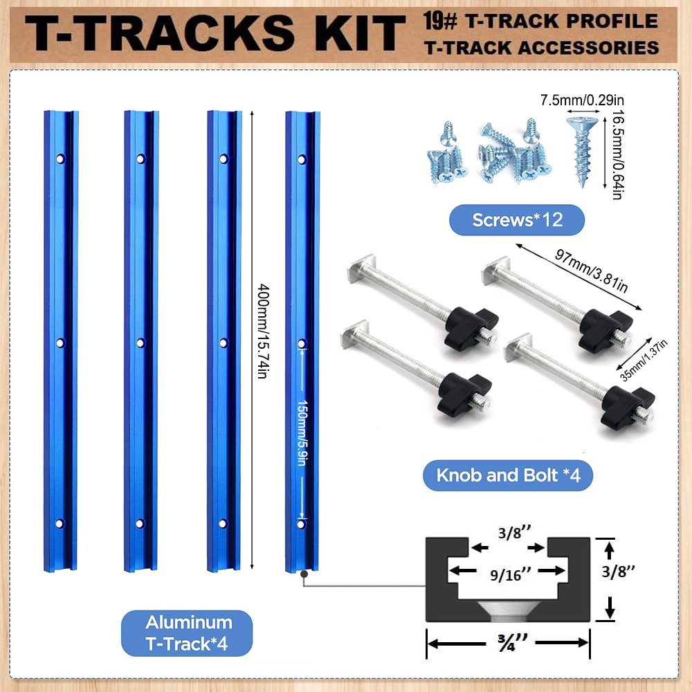 Woodworking Man - Woodworking 19# T-track Kit and Accessories