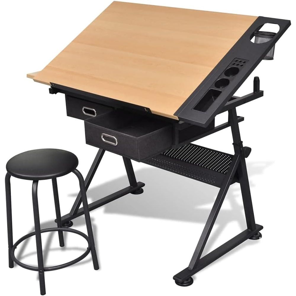 Woodworking Art - Adjustable Height Drafting Table with Storage