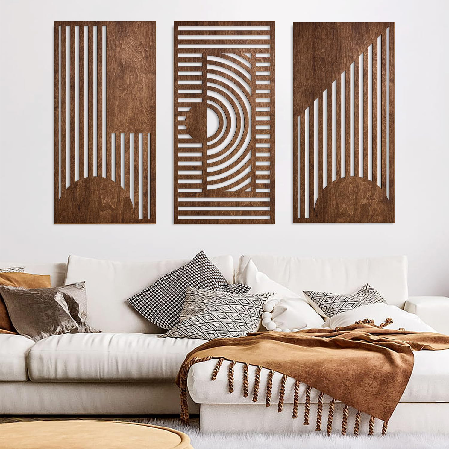 Woodworking Art - 3 Pcs Geometric Wood Wall Art